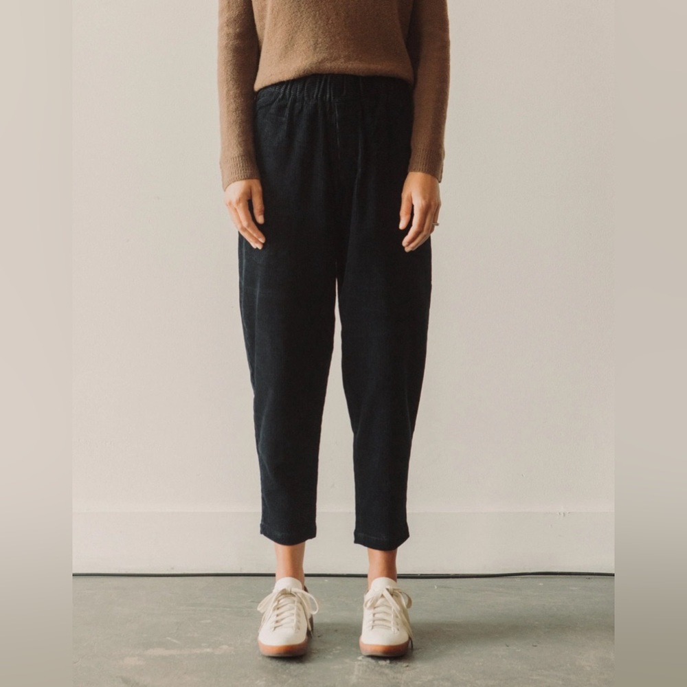 7115 by Szeki Corduroy Elastic Pull-Up Trouser | Navy Black | Size: Large